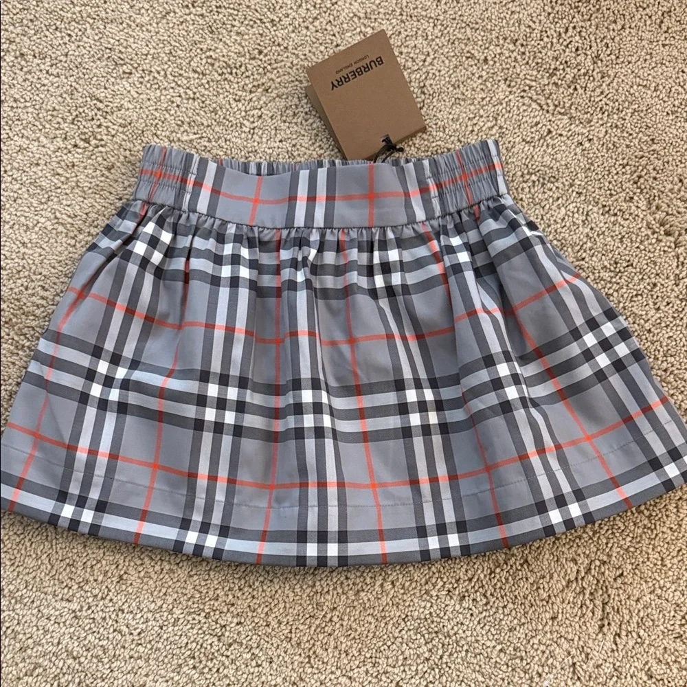 Burberry Pink Logo Tee with Gray Plaid Skirt Set - Picture 6 of 12